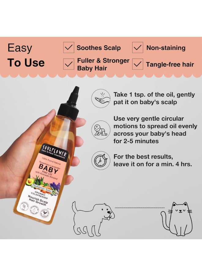 Soulflower Rosemary Baby Hair Oil for Hair Growth, 100% Pure & Natural Organic, Nourishment with Avocado, Coconut, Olive & Almond Oils, Dermatologist & Pediatrician Tested for Healthy Scalp, 225ml - Image 4